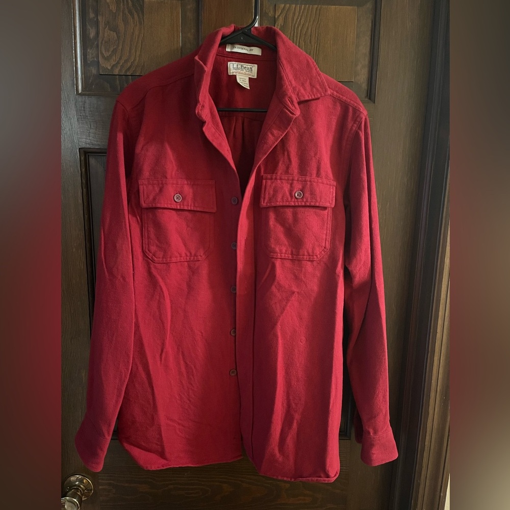 L.L. Bean Men's Rich Red Casual Button Down Shirt